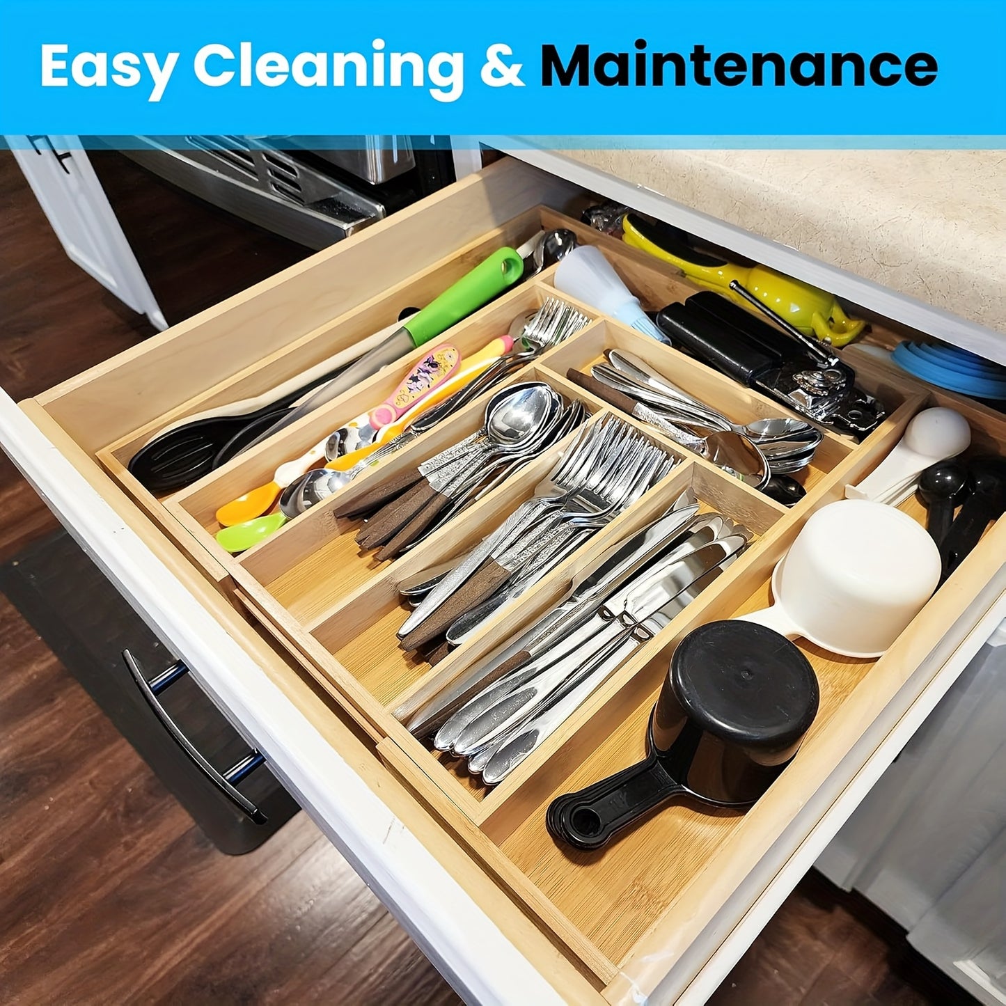 Bamboo Expandable Drawer Organizer For Utensils Holder, Adjustable Cutlery Tray, Wood Drawer Dividers Organizer For Silverware, Flatware, Knives In Kitchen, Bedroom, Living Room