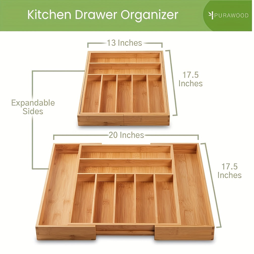 Bamboo Expandable Drawer Organizer For Utensils Holder, Adjustable Cutlery Tray, Wood Drawer Dividers Organizer For Silverware, Flatware, Knives In Kitchen, Bedroom, Living Room