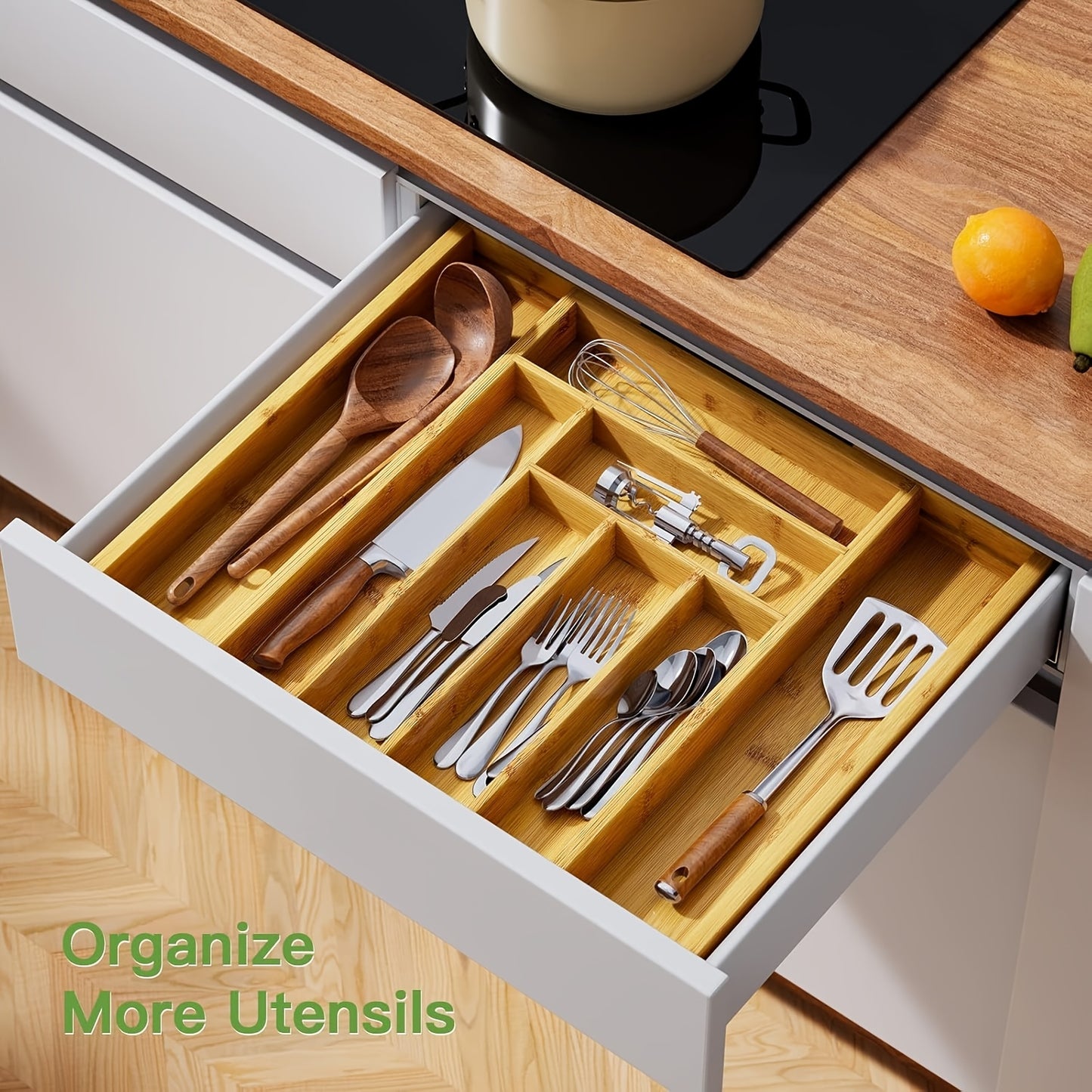 Bamboo Expandable Drawer Organizer For Utensils Holder, Adjustable Cutlery Tray, Wood Drawer Dividers Organizer For Silverware, Flatware, Knives In Kitchen, Bedroom, Living Room