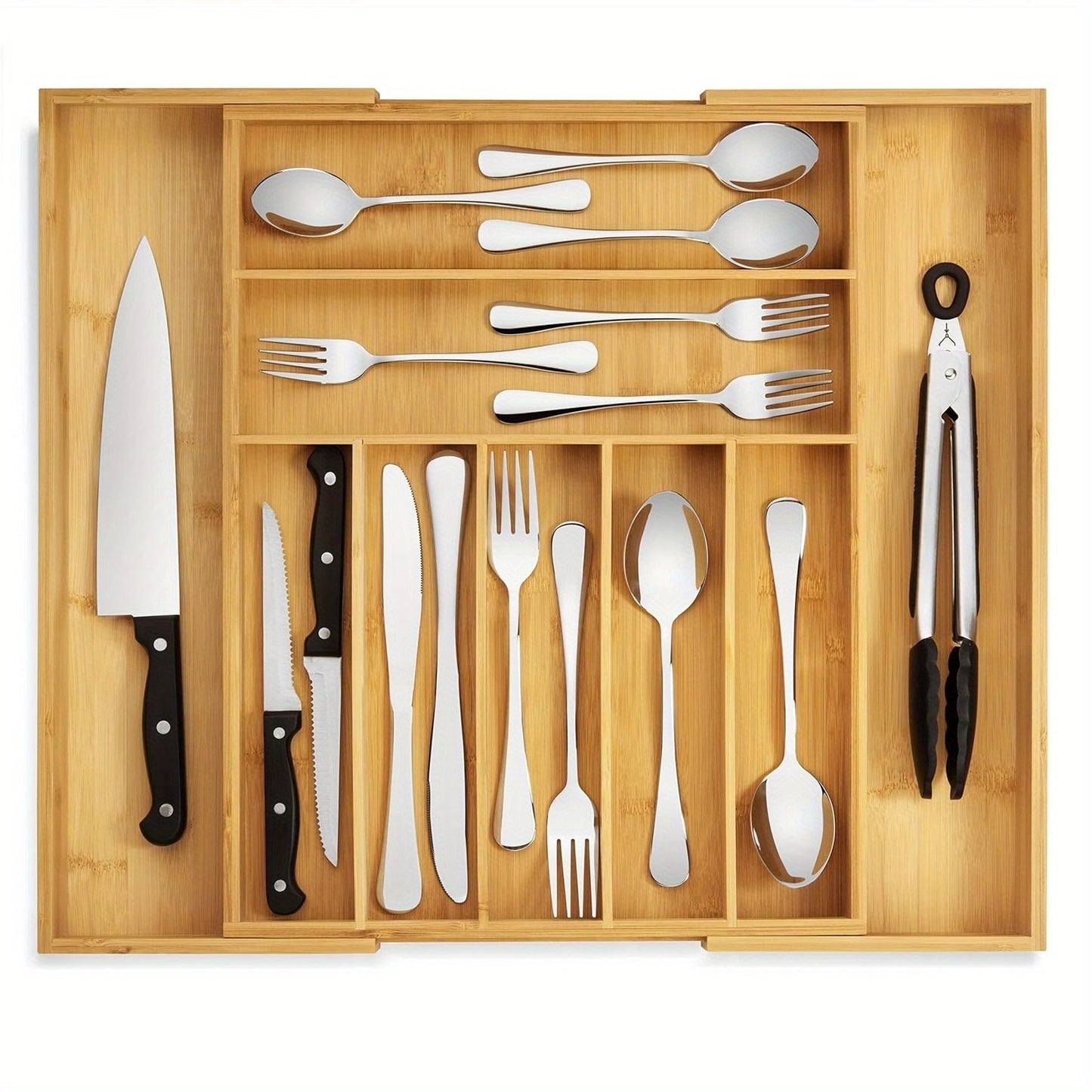Bamboo Expandable Drawer Organizer For Utensils Holder, Adjustable Cutlery Tray, Wood Drawer Dividers Organizer For Silverware, Flatware, Knives In Kitchen, Bedroom, Living Room