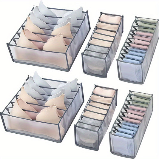 3-Pack Non-Woven Fabric Storage Bins With 6, 7, 11 Compartments, Foldable Drawer Dividers, Organizer For Underwear, Socks, Bras, Closet Organizers And Storage Boxes
