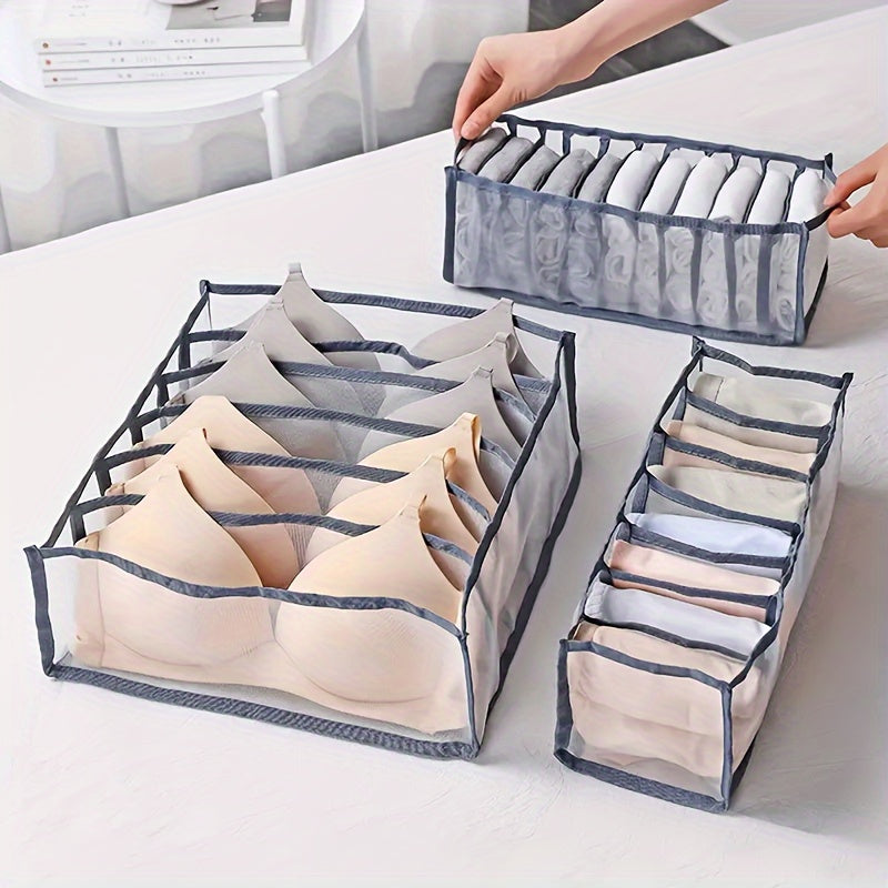 3-Pack Non-Woven Fabric Storage Bins With 6, 7, 11 Compartments, Foldable Drawer Dividers, Organizer For Underwear, Socks, Bras, Closet Organizers And Storage Boxes