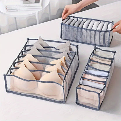 3-Pack Non-Woven Fabric Storage Bins With 6, 7, 11 Compartments, Foldable Drawer Dividers, Organizer For Underwear, Socks, Bras, Closet Organizers And Storage Boxes