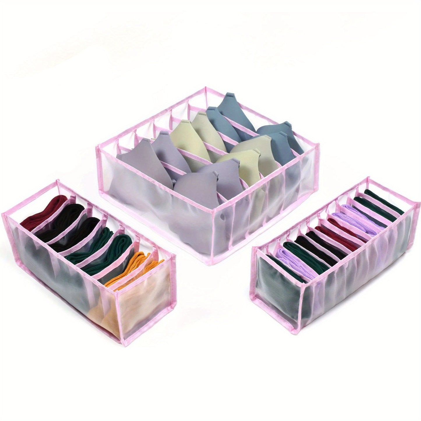 3-Pack Non-Woven Fabric Storage Bins With 6, 7, 11 Compartments, Foldable Drawer Dividers, Organizer For Underwear, Socks, Bras, Closet Organizers And Storage Boxes