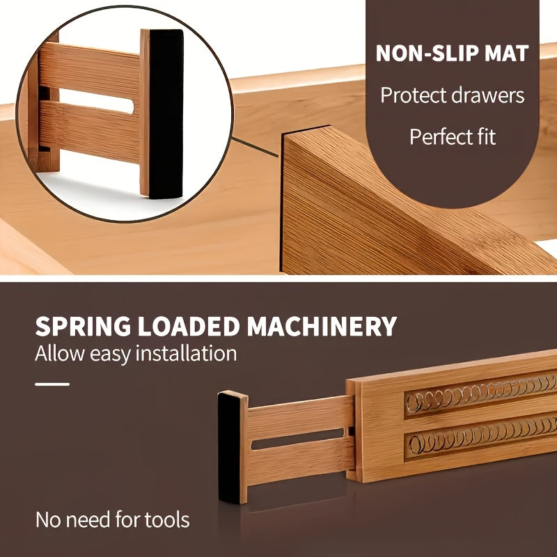4pcs GUTE Bamboo Drawer Dividers, Adjustable Expandable Organizers, Versatile, with No Electricity Needed, for Home, Kitchen, Bedroom, Wardrobe, Christmas, Halloween, Easter, Hanukkah, Thanksgiving, \u003C3.2 Cubic Feet Storage, \u003C27\
