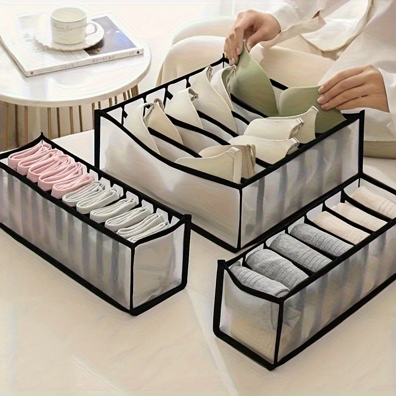 3-Pack Non-Woven Fabric Storage Bins With 6, 7, 11 Compartments, Foldable Drawer Dividers, Organizer For Underwear, Socks, Bras, Closet Organizers And Storage Boxes