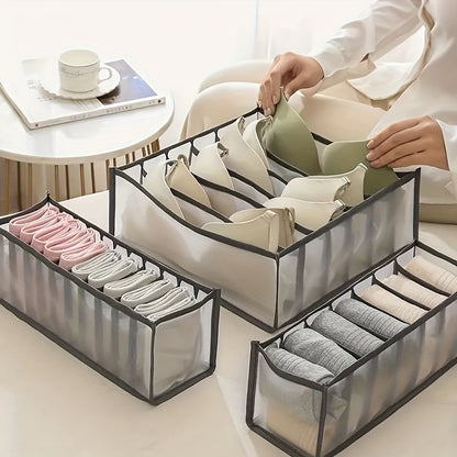 3-Pack Non-Woven Fabric Storage Bins With 6, 7, 11 Compartments, Foldable Drawer Dividers, Organizer For Underwear, Socks, Bras, Closet Organizers And Storage Boxes
