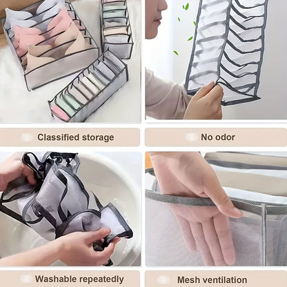 3-Pack Non-Woven Fabric Storage Bins With 6, 7, 11 Compartments, Foldable Drawer Dividers, Organizer For Underwear, Socks, Bras, Closet Organizers And Storage Boxes