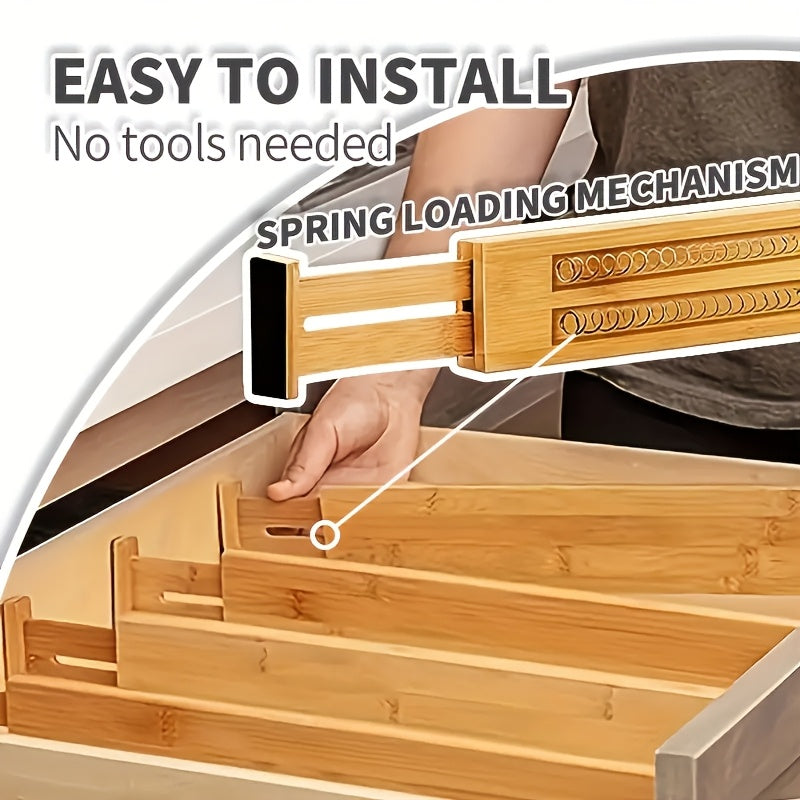 4pcs GUTE Bamboo Drawer Dividers, Adjustable Expandable Organizers, Versatile, with No Electricity Needed, for Home, Kitchen, Bedroom, Wardrobe, Christmas, Halloween, Easter, Hanukkah, Thanksgiving, \u003C3.2 Cubic Feet Storage, \u003C27\