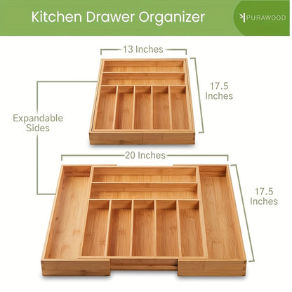 Bamboo Expandable Drawer Organizer For Utensils Holder, Adjustable Cutlery Tray, Wood Drawer Dividers Organizer For Silverware, Flatware, Knives In Kitchen, Bedroom, Living Room