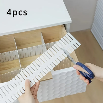 4pcs Set Adjustable Plastic Drawer Plate-Suitable for Socks, Cosmetics and Office Supplies-No Power Supply, Ideal for Home Organization