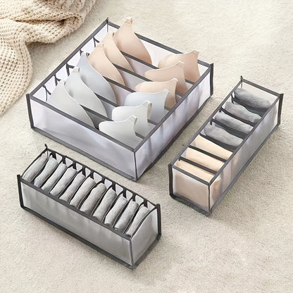 3-Pack Non-Woven Fabric Storage Bins With 6, 7, 11 Compartments, Foldable Drawer Dividers, Organizer For Underwear, Socks, Bras, Closet Organizers And Storage Boxes